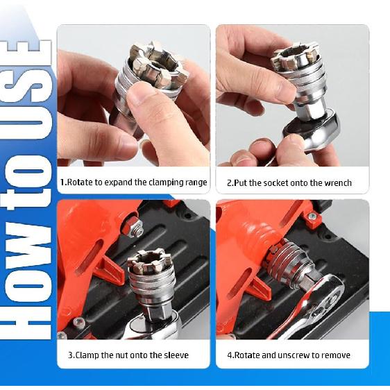 2PCS Socket Wrench Set,Multi-Function Universal Tool - Universal Maintenance Tool, 10-19mm Universal Adjustable Socket Wrench,Impact Grade 3/8"