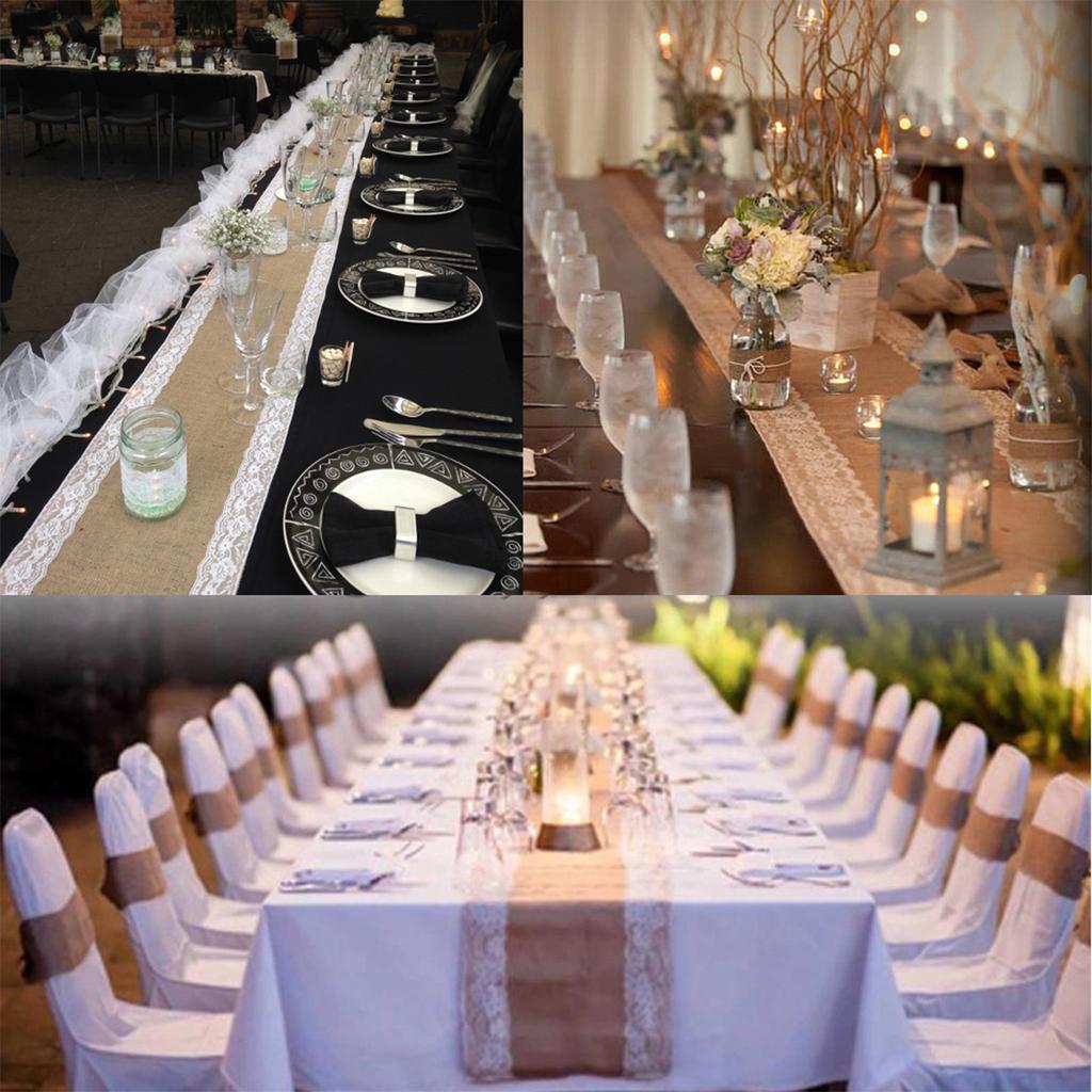 Burlap Table Runner Jute Stitching Farmhouse Table Runners for Home Dining Room Country Vintage Wedding Banquet Decoration