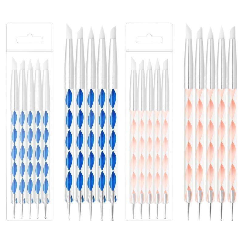 5-Piece Nail Art Silicone Dotting Pen Set for Polymer Clay & Rhinestones