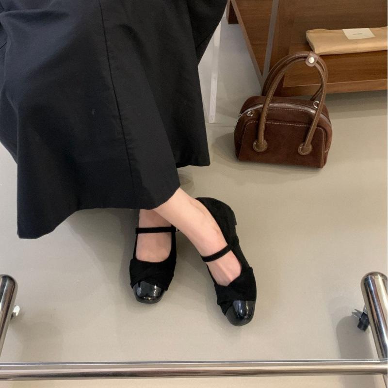 Retro Gentle Style Evening Shoes One-word Buckle with Square Head Mary Jane Shoes Versatile Commuting Height Increase Ballet Single Shoes Women