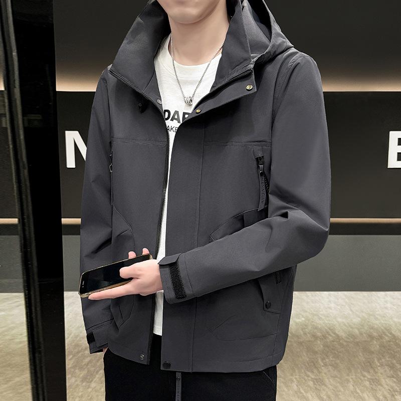 Spring and Autumn Jacket Men's Trend Hooded Jacket Fashion Casual Thin Outdoor Windproof Trendy Brand Top Jacket