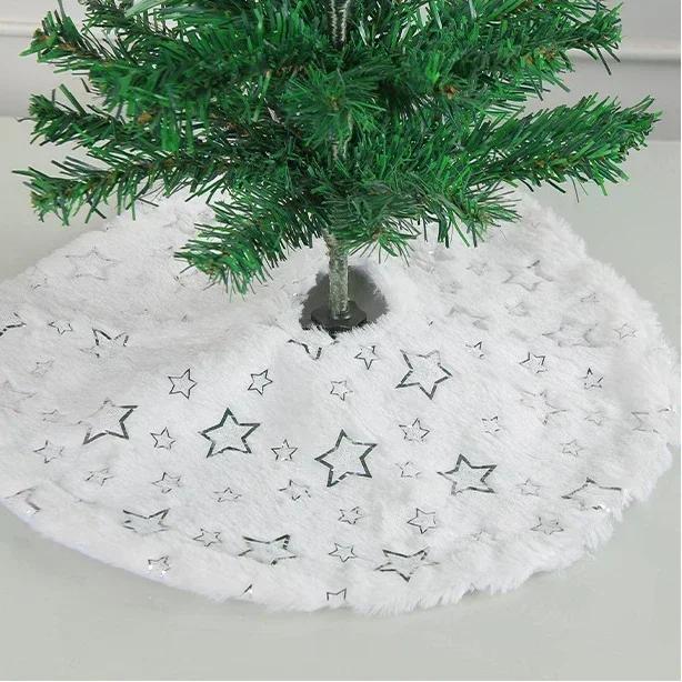 Christmas Tree Skirt White Plush Snowflakes Faux Fur Xmas Trees Skirts Base Cover New Year Ornaments Home Decoration Carpet 38Cm