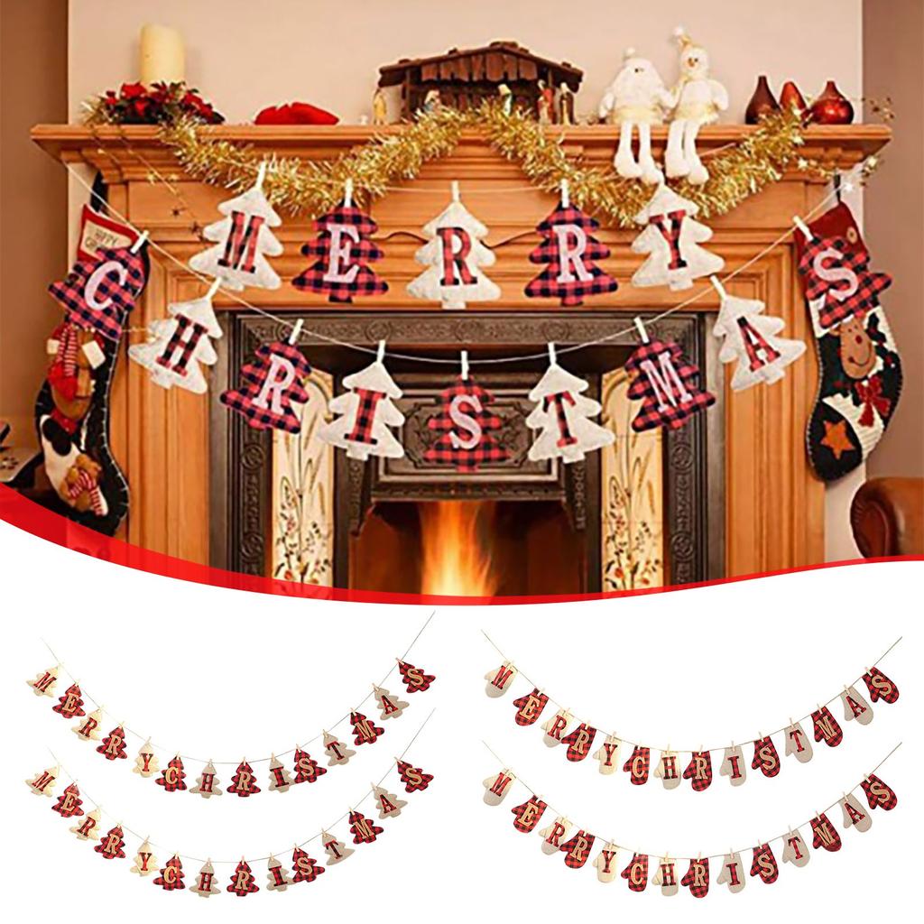 Christmas Banner Rustic Decorations Tree Ornaments Decor Shaped Vintage Xmas Decorations Indoor Merry Party