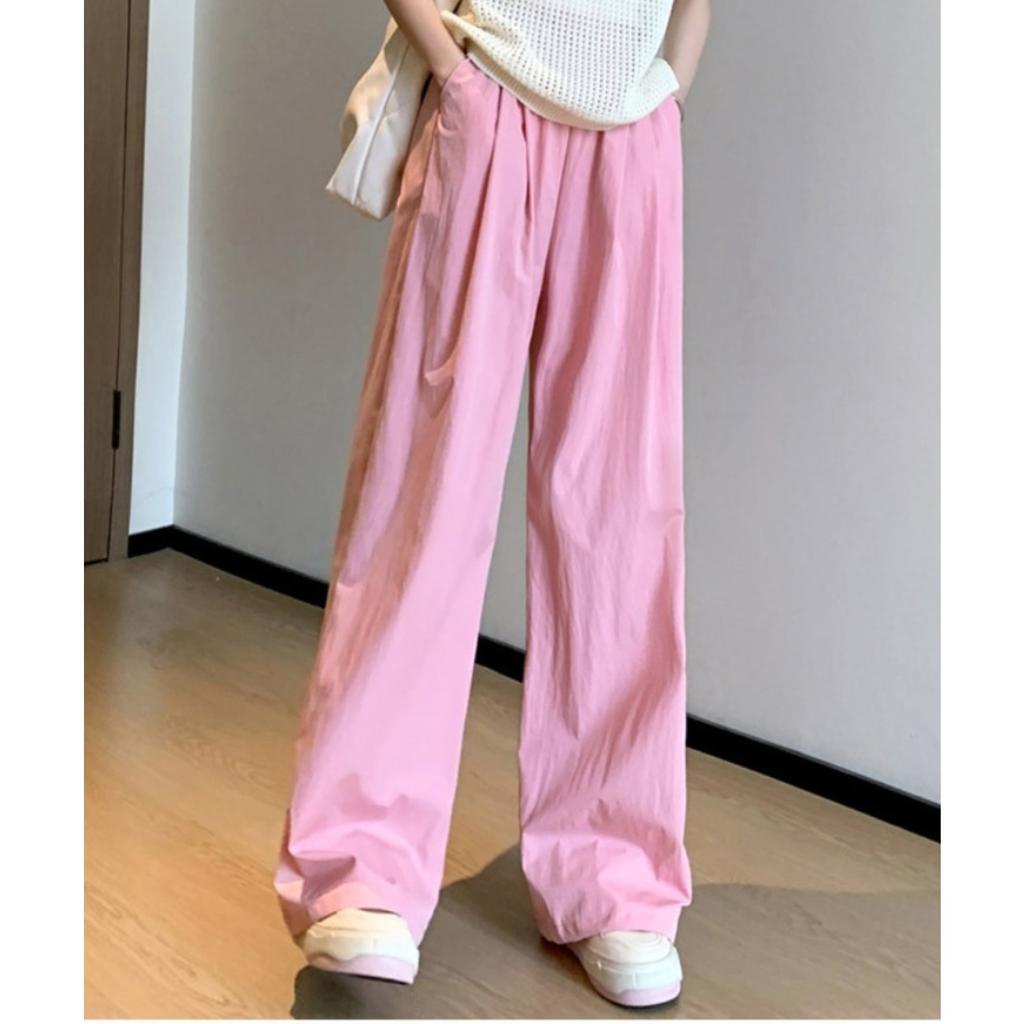 Women's High Waist Wide Leg Straight Long Ice Silk Loose Fit Casual Pants Trousers