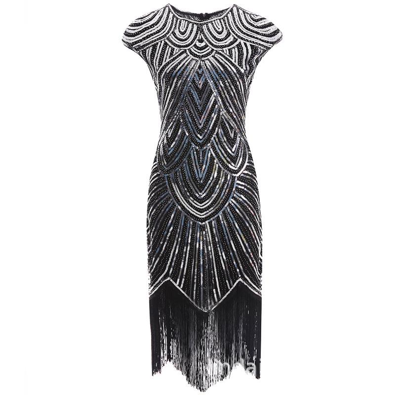 Abito Gatsby con Paillettes e Frange Anni '20 - Abbigliamento da Ballo per Feste Formali X-082