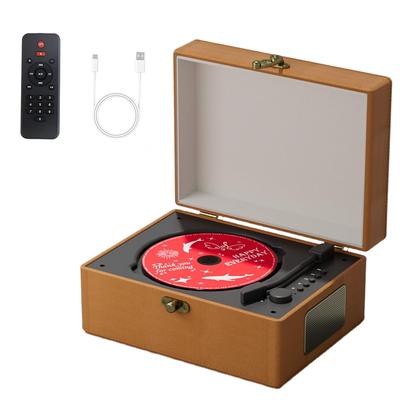 ABUO-Rechargeable CD Player In Leather With Speakers, Bluetooth Transmitter Ideal For Festival Gifting BGM For Home Décor Use