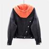 Damen Jeansjacke mit Kapuze im koreanischen Stil: Lockerer, kurzer Mantel mit langen Ärmeln und mehreren Taschen, perfekt für Herbst und Winter.