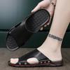Sandals Mens Leather Classic Summer Men Slippers Soft Black Slippers PU Leather Slippers Lightweight EVA Slides for Men