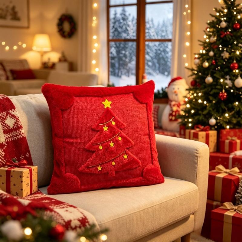 Bedroom Chair Accent Pillow Cover for Sofa Couch Use, Soft Christmas Throw Pillowcase 45cm/17.7inch Indoor Style