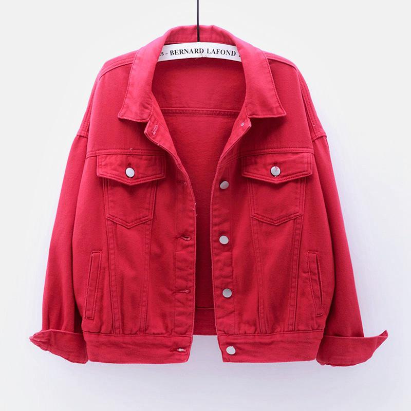 Spring Autumn Women's Denim Jacket Short Coat Pink Jean Jackets Casual Tops Loose Tops Lady Outerwear