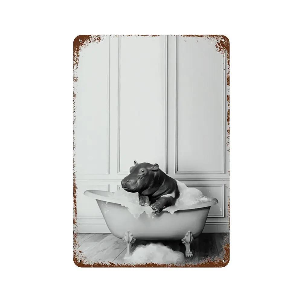 Funny Animal Posters Metal Tin Sign Plaque Dog Monkey Reading Newspapers Decorative Plates For Toilet Bathroom Wall Art Decor