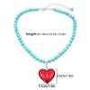 Trendy Collar Chains with Beads Heart Pendant Choker Elegant Turquoise Neckchain