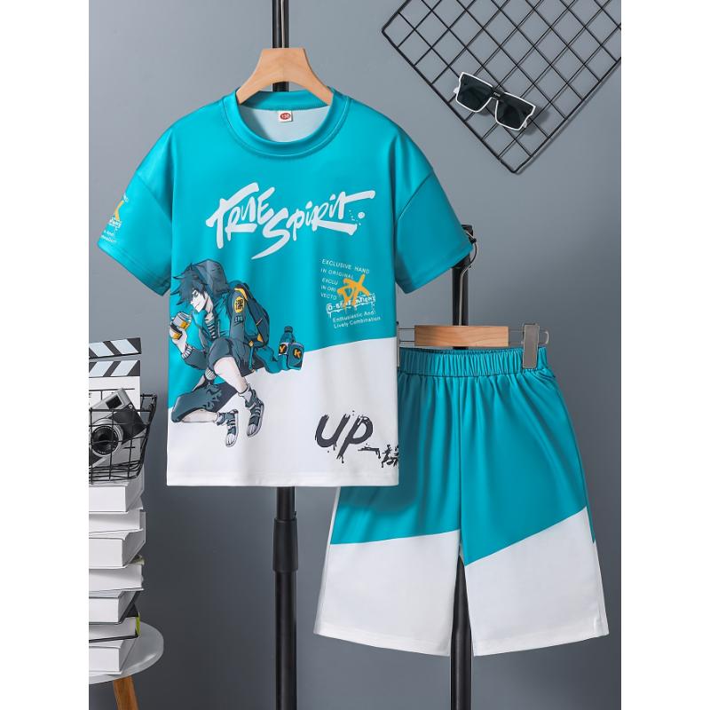 2PCS Children's T-Shirt Short Sleeve Casual Anime Soccer 3D Print Boys T-Shirts Summer Boys Clothes Outdoor Children's Clothing