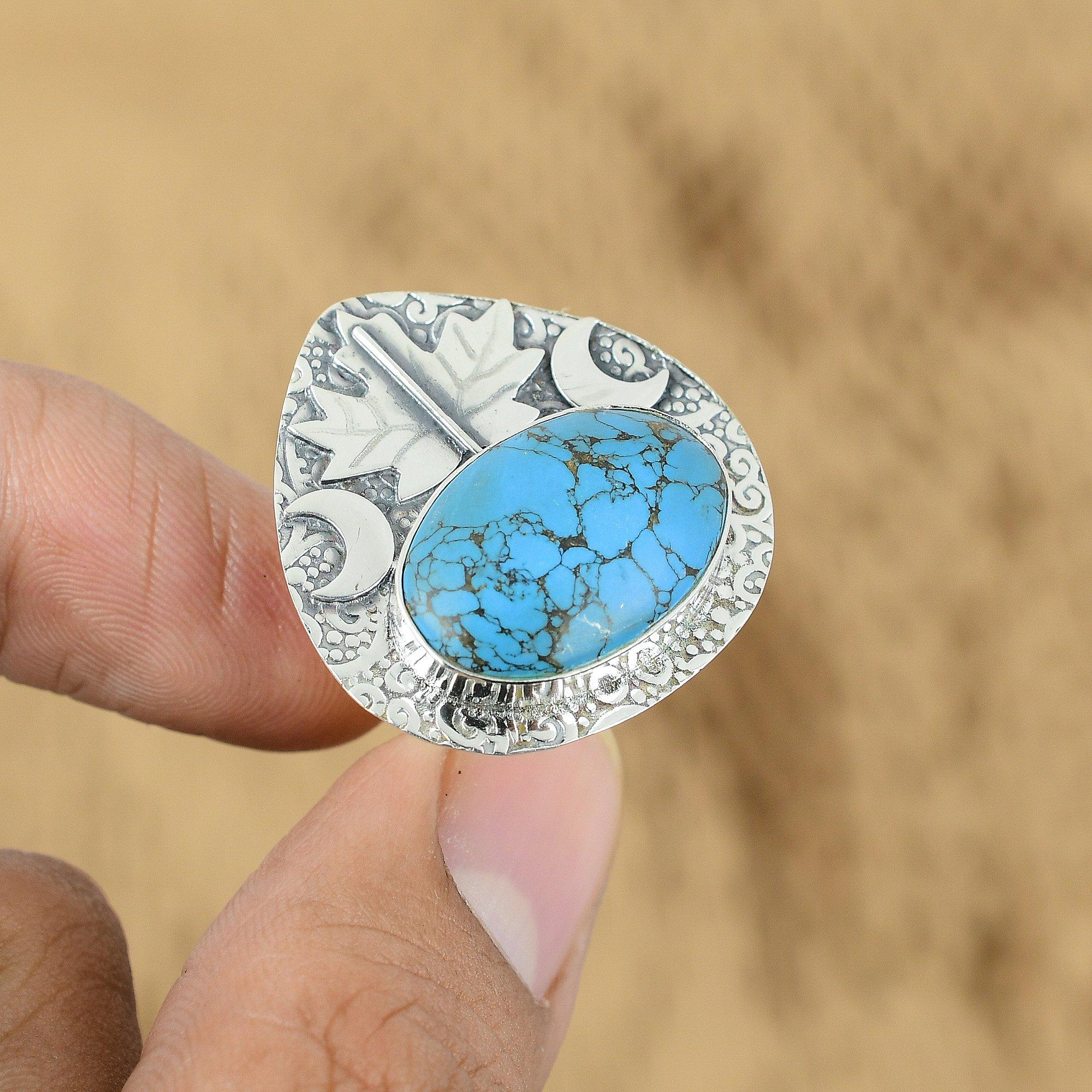 

Natural Tibetan Turquoise Promise Cresent Moon Adjustable Ring 925 Silver Yes