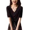 Women's Ice Silk Knit Hollow Out Cardigan & Skirt Set - Summer Short Sleeve Loose Fit