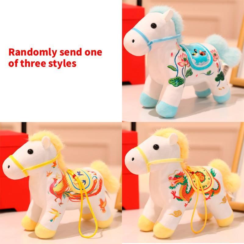 Pony Plush Pendant Backpack Charm With Dragon Phoenix Flower Embroidery Design For Chinese New Year Gift