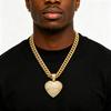 New Iced Out Heart Pendant Necklace Alloy Gold Plated Crystal Cuban Link Chain Hip Hop Bling Charm with Lock Chain Motif Jewelry