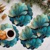 2/4 PIECES Blue Almond Leaf Table Mats - Washable, Anti-Slip, Heat-Resistant - Round Table Mats for Parties and Home Use