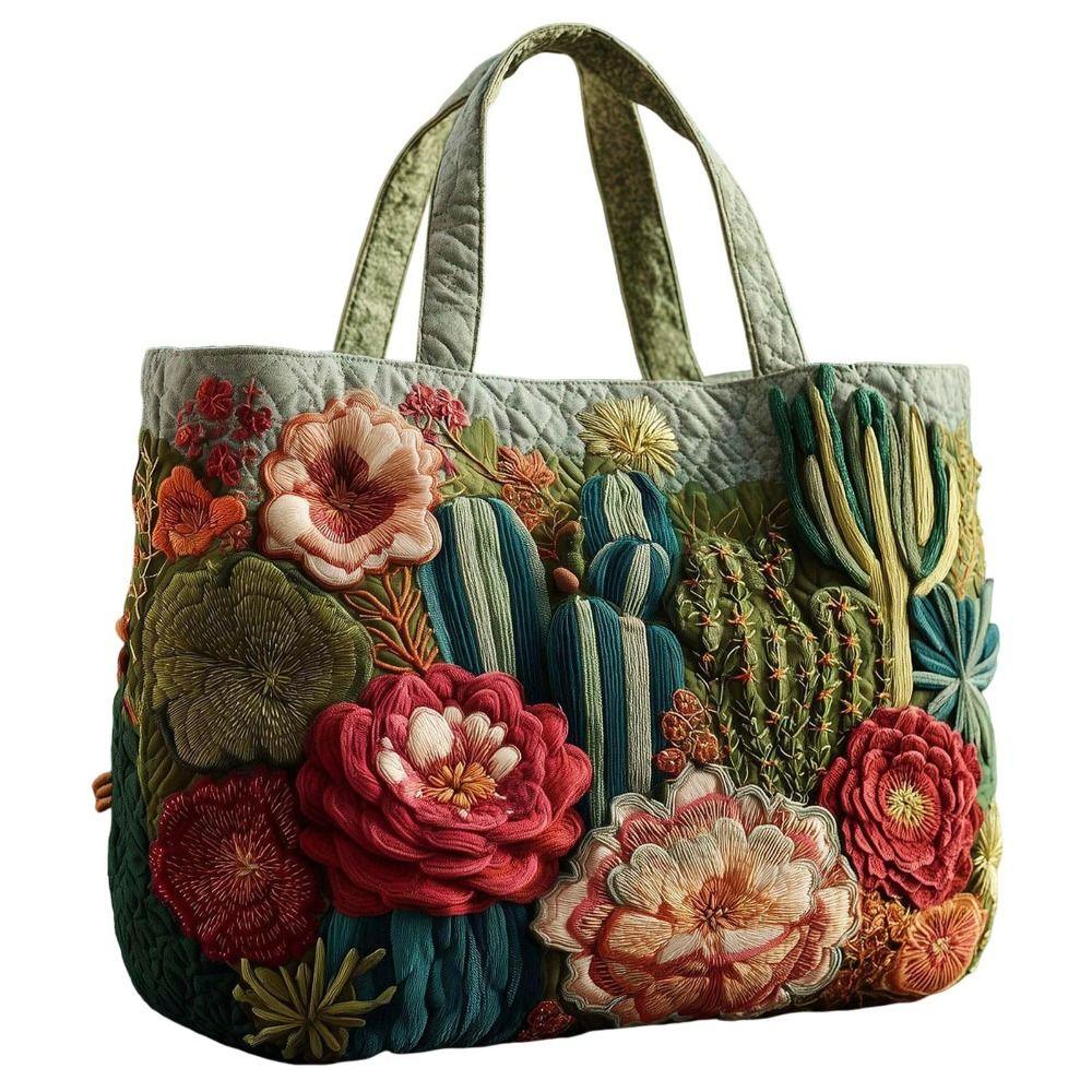 Vintage gesteppte Tote-Tasche für Damen mit 3D-Druckmustern Leichte Reise-Handtasche Große Kapazität Baumwoll-Einkaufstasche Dame Mädchen