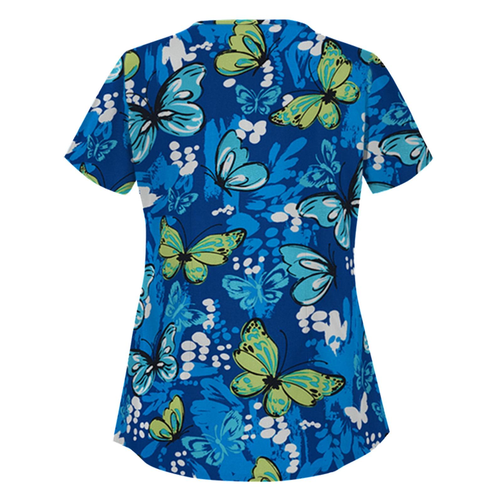 

Женская футболка с коротким рукавом, униформа для медсестры, топы, смешные милые топы с принтом животных, униформа, с коротким рукавом, скрабы с питомцами S синий