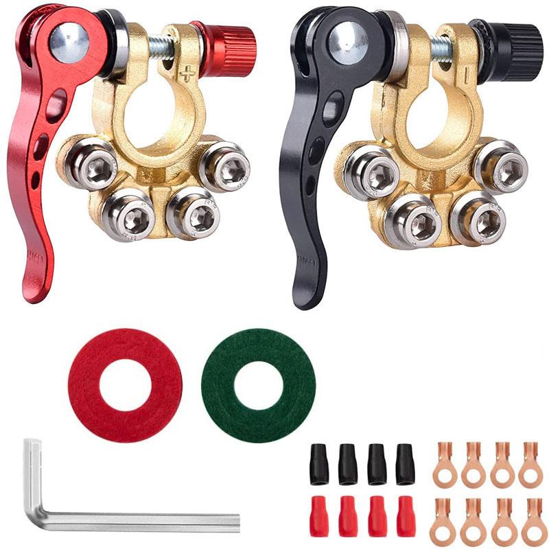 2 Pair Quick Disconnect Auto Cables Connectors Car Battery Bornes Main Cable Post Clamp Terminal Screw Connection For Car Truck