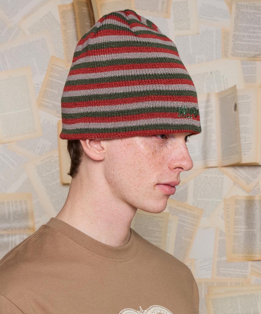 UNALLOYED Logo Striped Beanie / Khaki