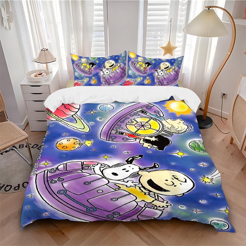 Space Adventure Friends Printed 3pcs Bedding Set Soft Microfiber 1 Duvet Cover And 2 Pillowcases Home Bedroom Decor Xmas Gift K1452