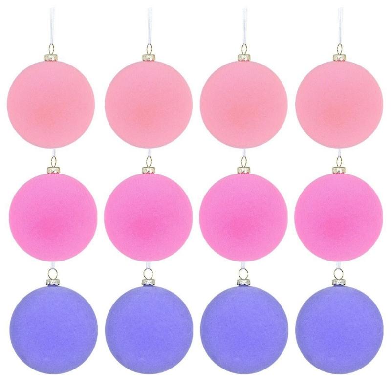12pcs Sturdy Flocking Christmas Baubles 6cm Shatterproof Ornament for Holiday Home and Party Supplies Decoration