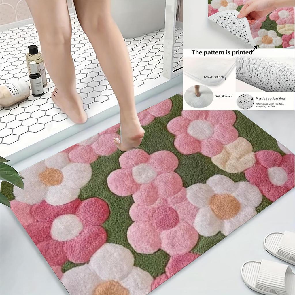 Vibrant Floral Bath Mat – Ultra-Soft, Quick-Dry & Non-Slip Rug for Bathroom, Kitchen & Entryway, Ideal Housewarming Gift
