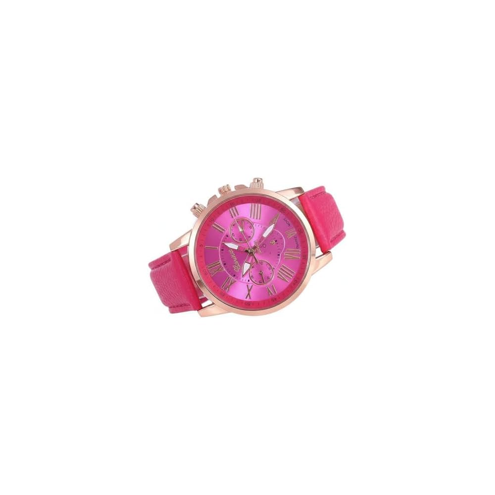 ZooooM Analog Quartz Watch for Men and Women Round Face Faux Leather Strap Chronograph Casual Business Formal Pink
