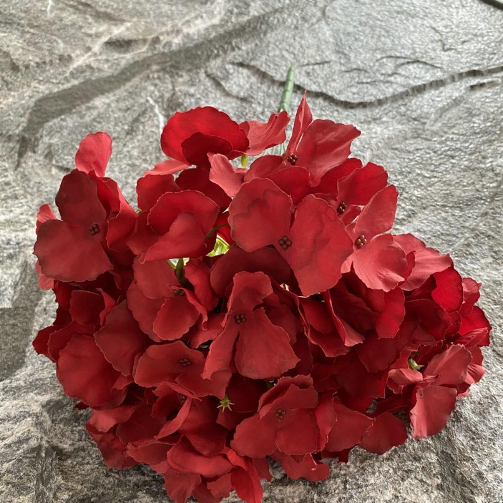 

Leafless Design Hydrangea Flower Woolen Cloth 45CM Size Simulation Flower French Style Five Headed Embroidered Ball Flower червоний