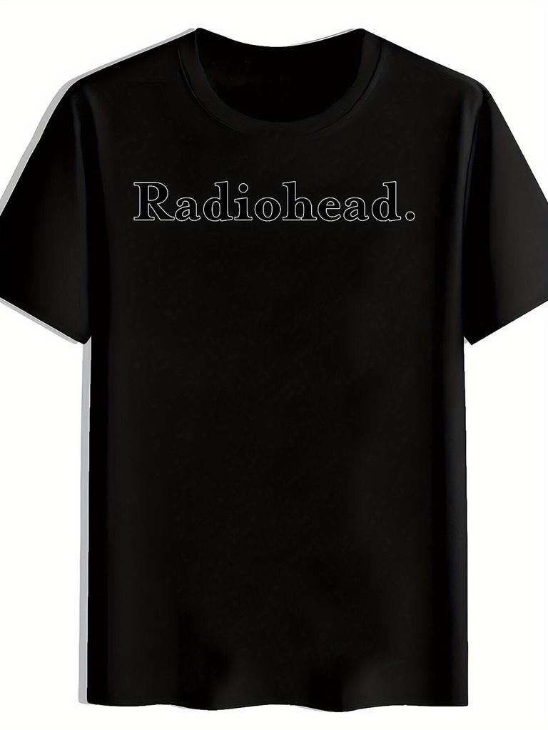 Vintage Rock Band Graphic T-shirt - Black Short Sleeve Crew Neck with "RADIOHEAD" Print