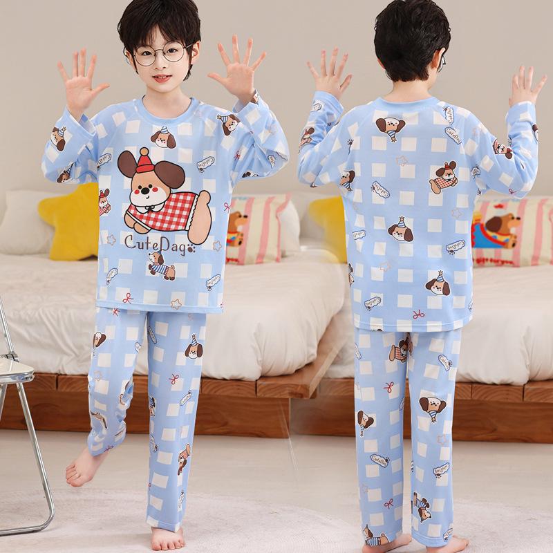Spring & Autumn Cartoon Print Pajamas for Men & Girls – Light Homewear in Korean Style