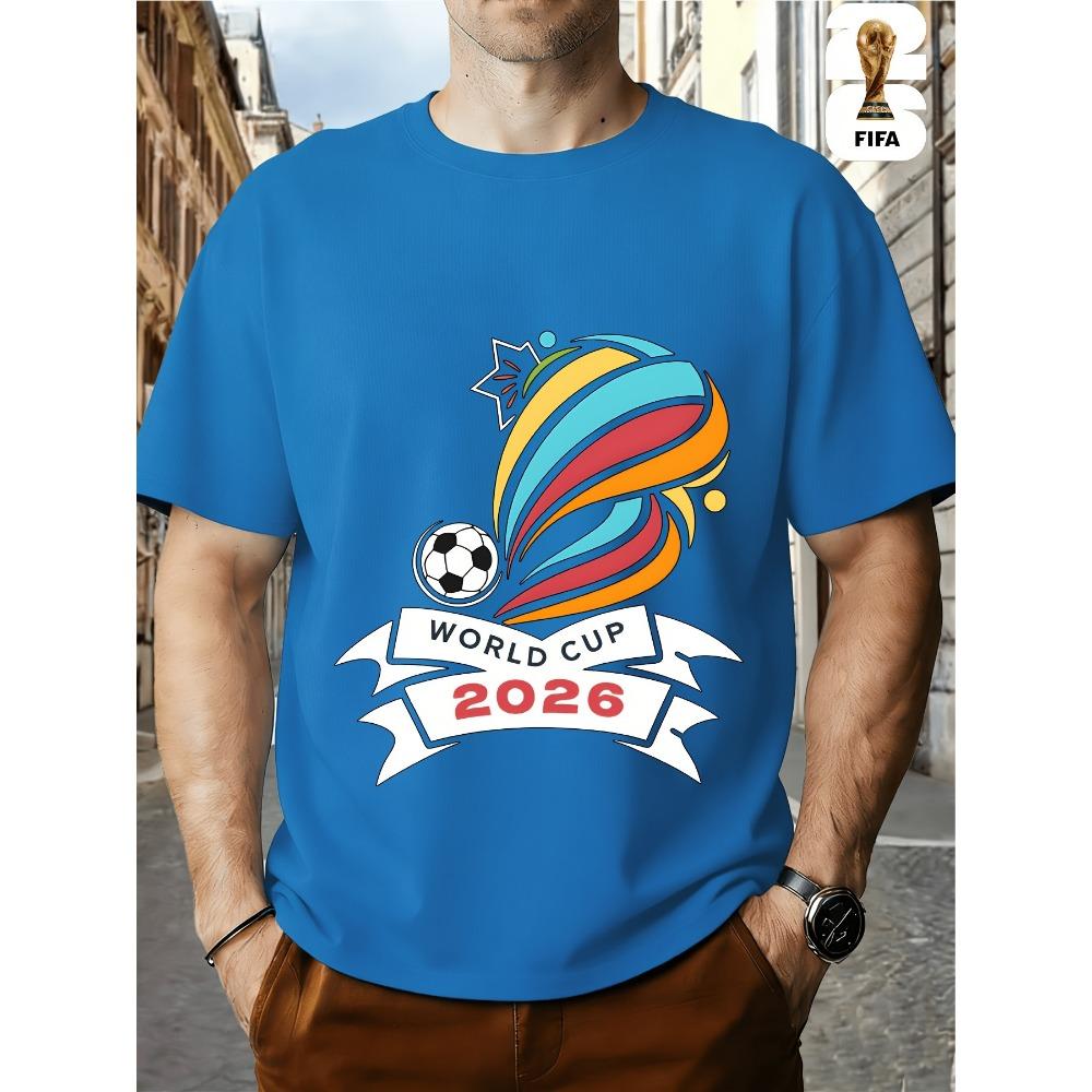 FIFA World Cup Football. US, Canada And Mexico Themed Printed Crew Neck Men's T-Shirt, Regular Men's Undershirt