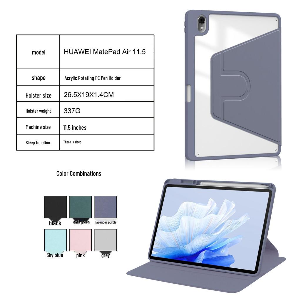 Compatible Huawei MatePad 11.5S Rotating Ultra-Thin Acrylic Leather Case with Pen Slot