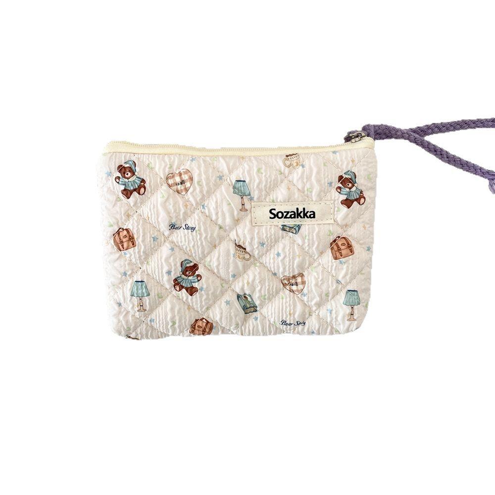 Quilted Floral Padded Cotton Portable Storage Bag Soft Change Bag Mouth Red Envelope Cosmetic Sundries Storage