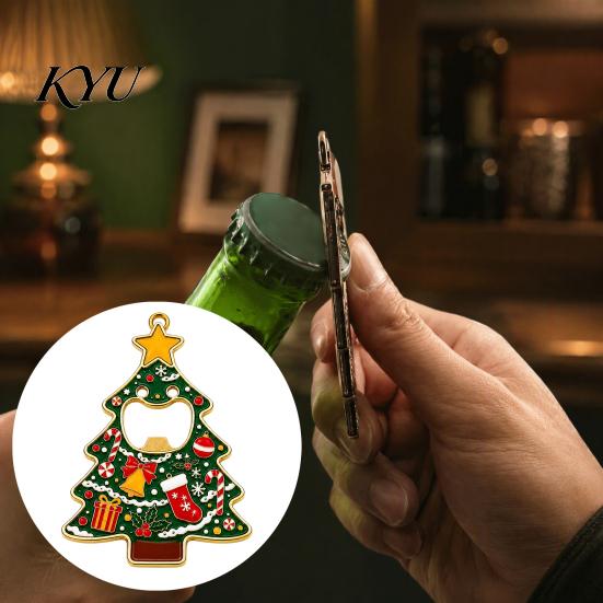 Reusable Manual Bottle Opener Christmas Tree Opener, Metal Beer Cap with Magnet Festive Home Bar Accessory Fridge Sticker, Holiday Kitchen Decor,
