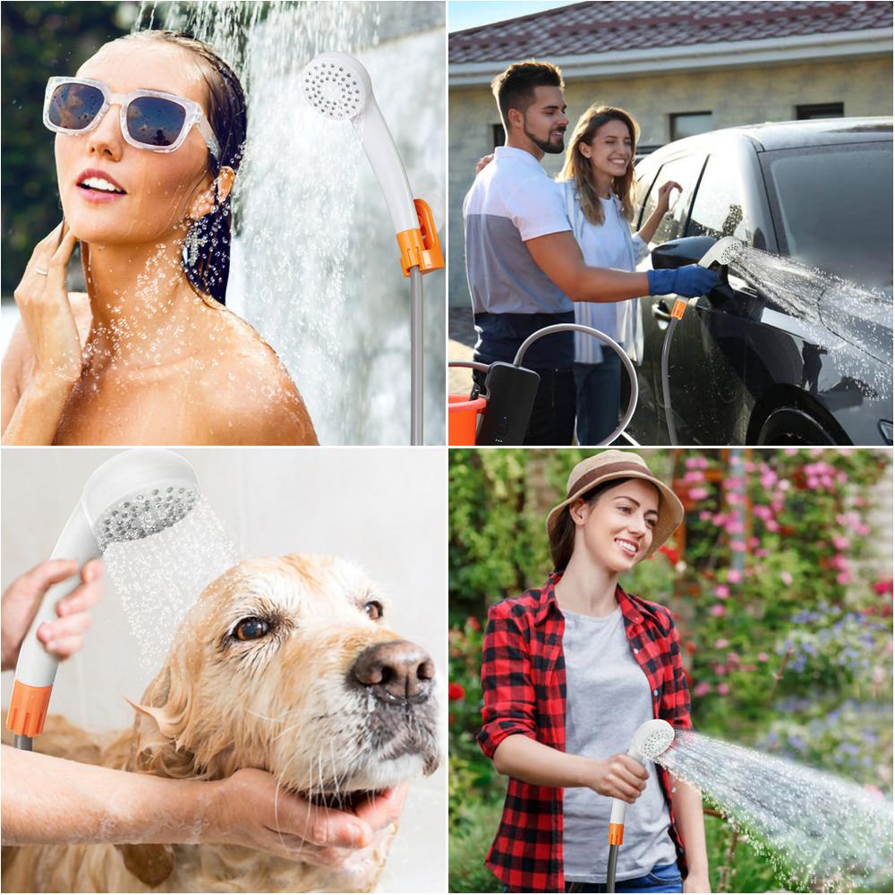 Outdoor Camping Shower Portable Electric Shower Pump Waterproof with 2Level Water Flow for Camping