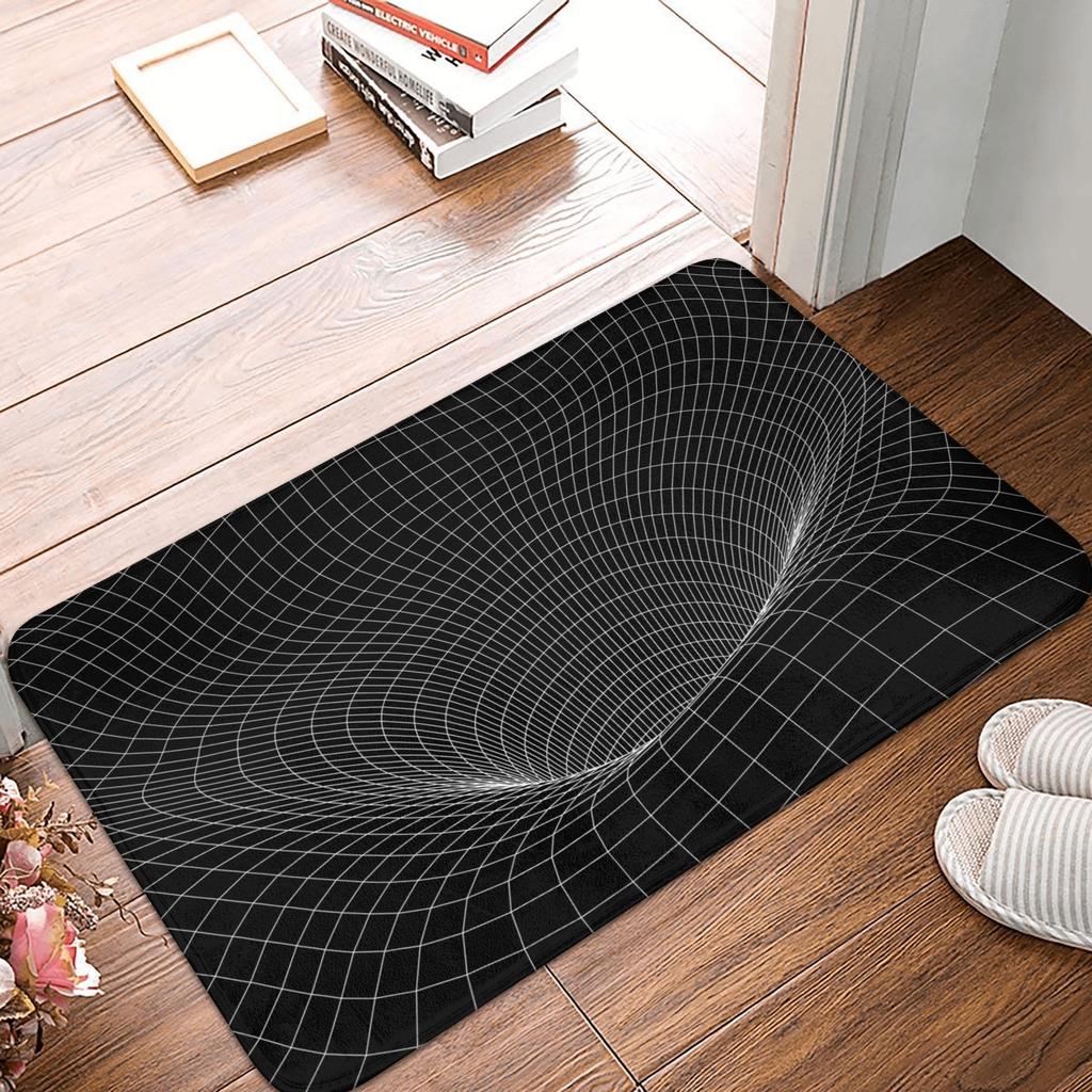 Grid Wormhole Floor Door Kitchen Bath Mat Anti-Slip Indoor Geometric 3D Vortex Doormat Living Room Entrance Rug Carpet Footpad