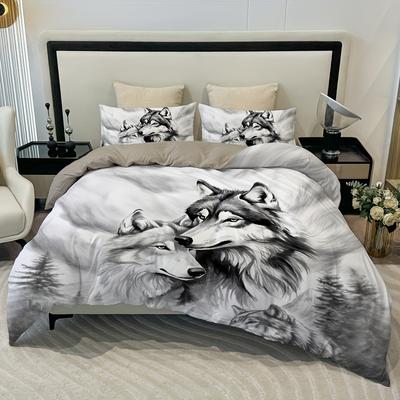 White Wolf Digital Printing Duvet Cover 3D Bedding Quilt Cover Pillowcase Three-Piece Set