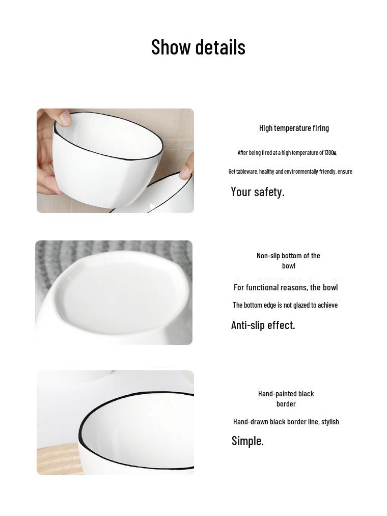 Set of 10 Ceramic Square Bowls – Nordic Style, Microwave Safe, Ideal for Rice & Dining.