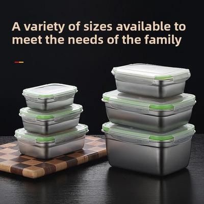 304 Stainless Steel Fresh-keeping Box Sealed Leak Proof Lunch Box Fruit Box with Lid Dumpling Container Refrigerated Storage Box