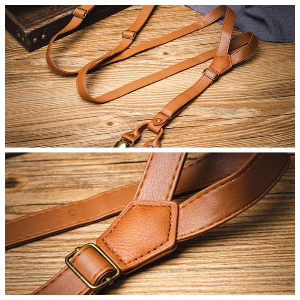 Brown Leather Suspenders Black Suspender Clip Simple Suspenders for Men  Gift