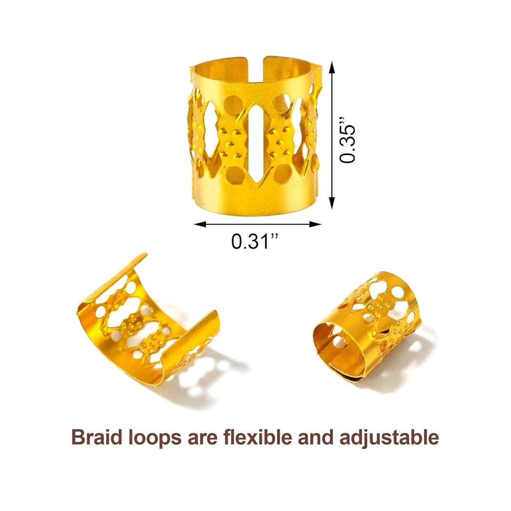 50PCS Gold & Silver Dreadlock Hair Extension Rings Set - Hollow Hair Accessories