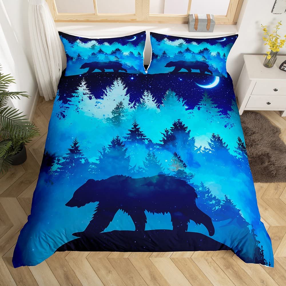 Deep Ocean Duvet CoverSeawater Bright Moon At Sea Starry Night Sky Galaxy Summer Hawaiian Holiday Comforter CoverBedding Set
