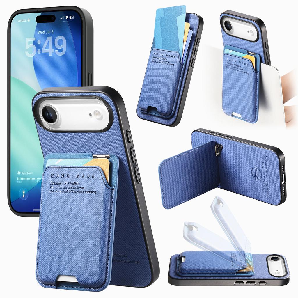 For iPhone Air Case Cloth Texture Leather+PC+TPU Phone Cover with Card Holder Kickstand