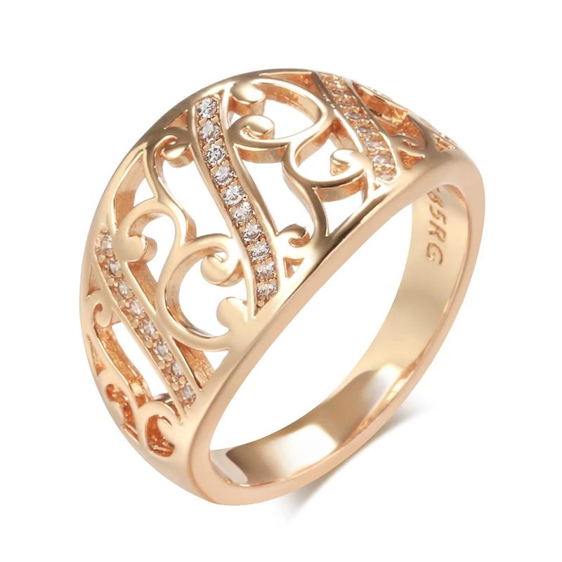 Rose Gold Color Ethnic Bride Rings For Women Fashion Natural Zircon Accessories Hollow Flower Daily Fine Jewelry