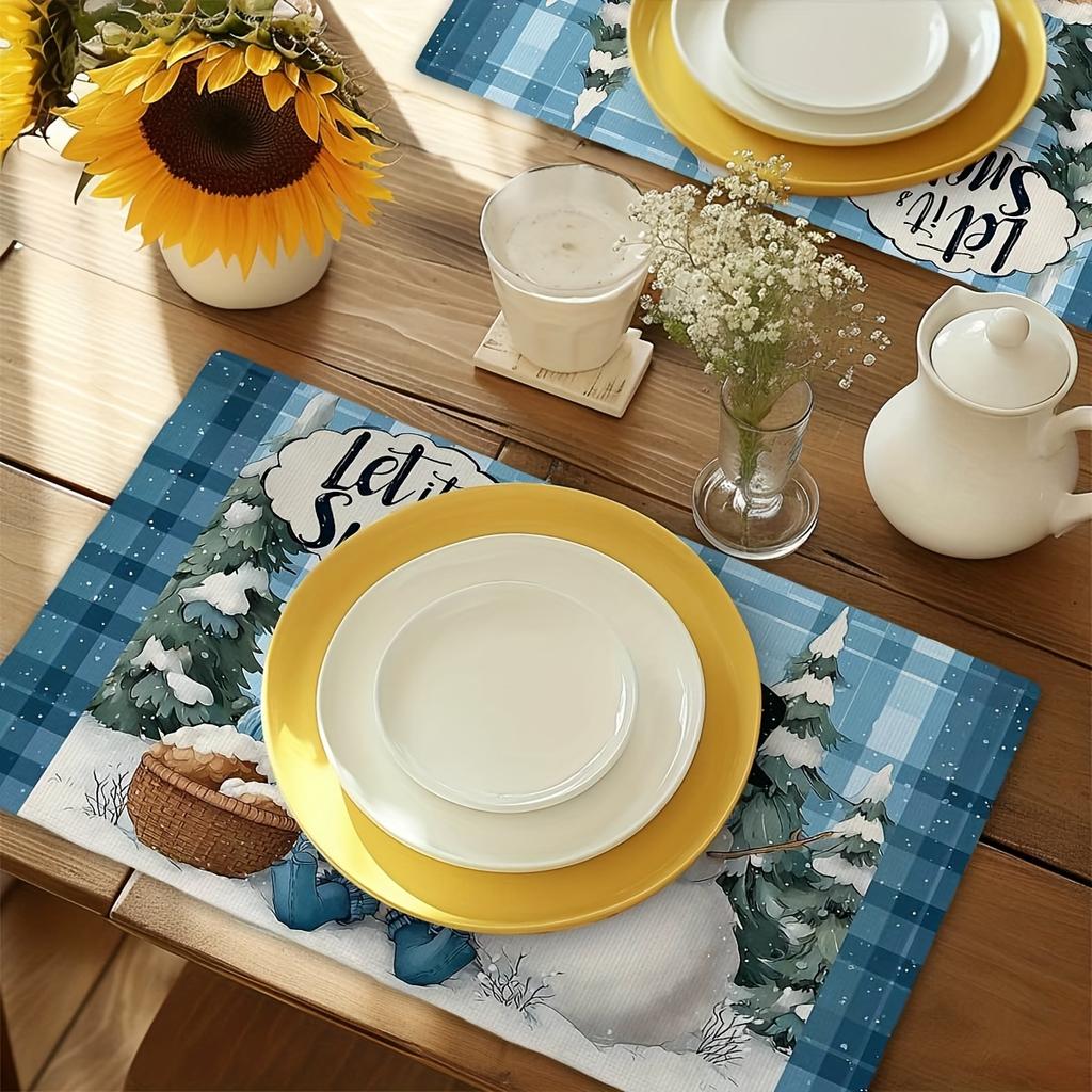 4pcs Printed Placemats - Snow Fairy Winter Warmth Placemats, Rectangular Kitchen Table Mats (12" x 18"), Perfect for Holiday Gat