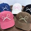 Chic Denim Baseball Cap with Bowknot & Embroidered Lettering - Adjustable, Sun-Protective Dad Hat for Women