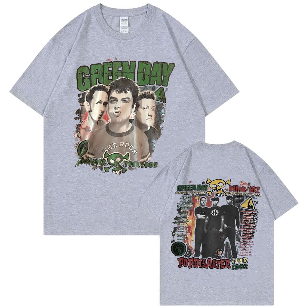 Rare Punk Band Green Day Popdisaster Tour 2002 T-shirts Unisex Women Vintage Gothic Rock Oversized Tshirt Male Cotton Casual Tees